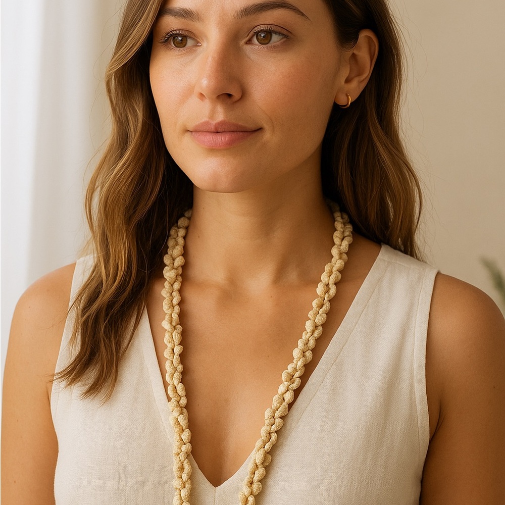 Vintage Puka Shell Necklace | Natural Seashell Twist Rope Lei | Boho Beach